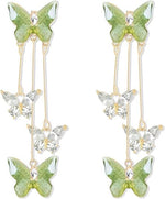 El Regalo Cute 3D Crystal Butterfly Tassel Earrings for Women & Girls | 18K Gold Plated Long Hanging Drop Linear Earrings | Elegant Korean Aesthetic Western Party Jewelry (Green)