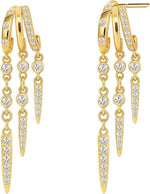 El Regalo Elegant Triple Huggie Hoop Earrings for Girls & Women | Illusion 3-in-1 Stacked Drop Earrings with Dangle Charms | Single Piercing Statement Jewellery | Ideal Gift for Girls & Women