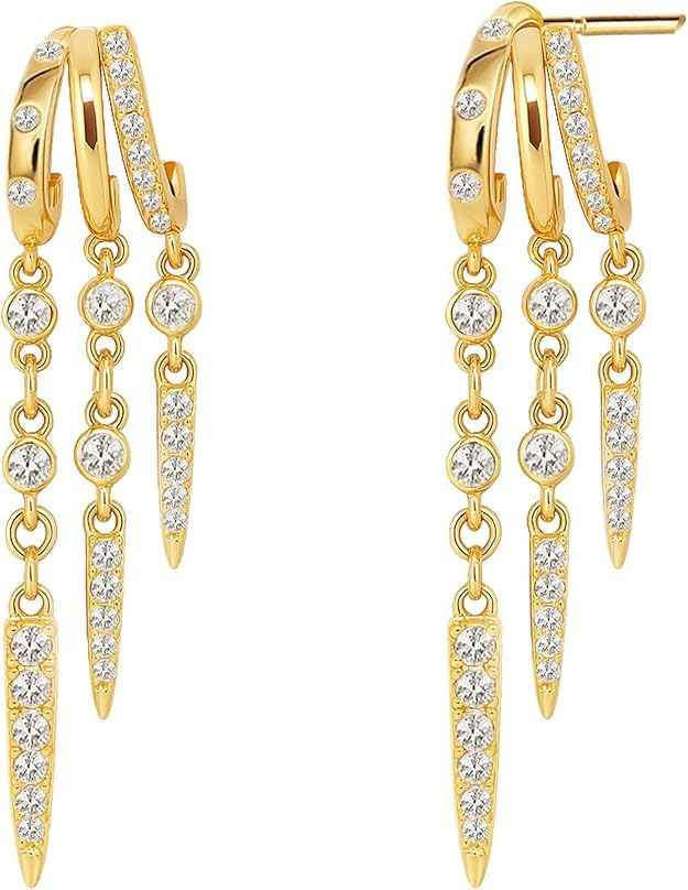 El Regalo Elegant Triple Huggie Hoop Earrings for Girls & Women | Illusion 3-in-1 Stacked Drop Earrings with Dangle Charms | Single Piercing Statement Jewellery | Ideal Gift for Girls & Women