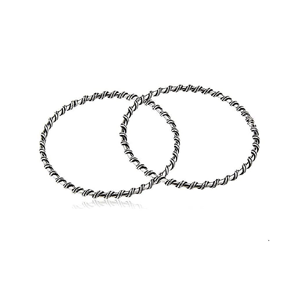 El Regalo Women's & Girl's Simple Yet Elegant Oxidized German Silver Bangles (Set Of 2 Bangles) (2.8)