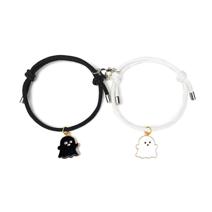 El Regalo 2 Pcs Quirky Ghost Pendant Bracelets Set, Lovely Ghost Enamel Charm Unisex Bracelets for Girls, Boys, Men, Women Friendship BFF Jewelry (Option-1)