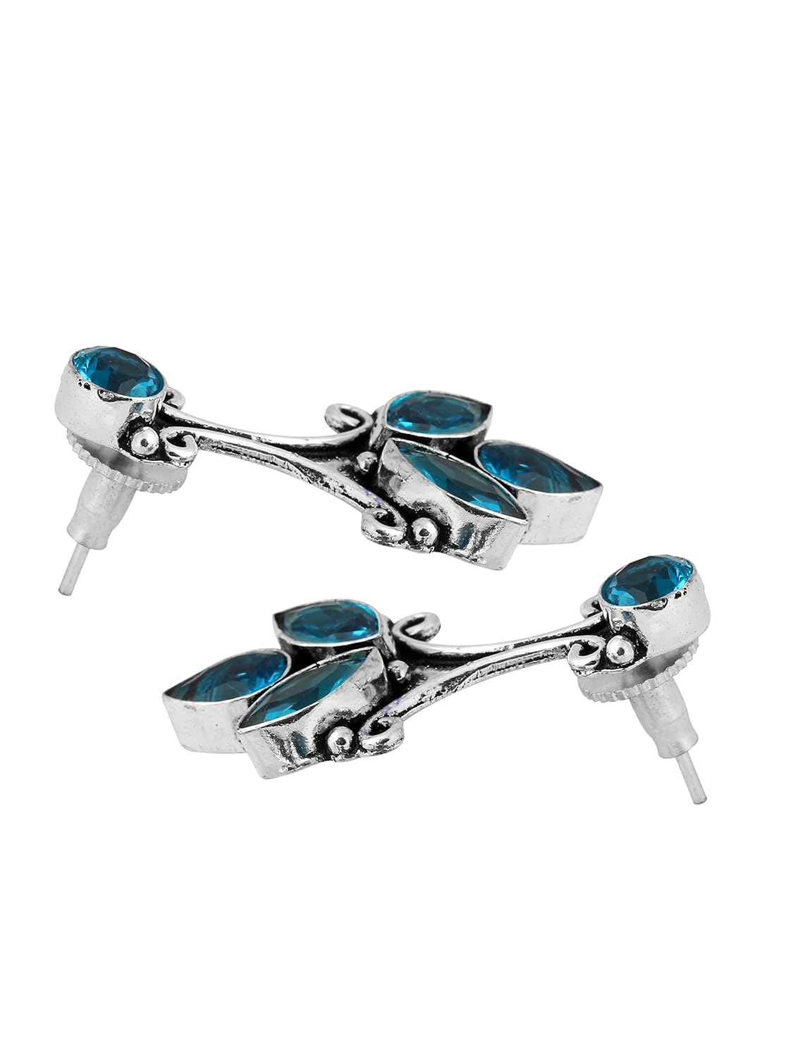 El Regalo 925 Silver Plated Vintage Stones Stud Earrings for Women & Girls (Ocean Blue)