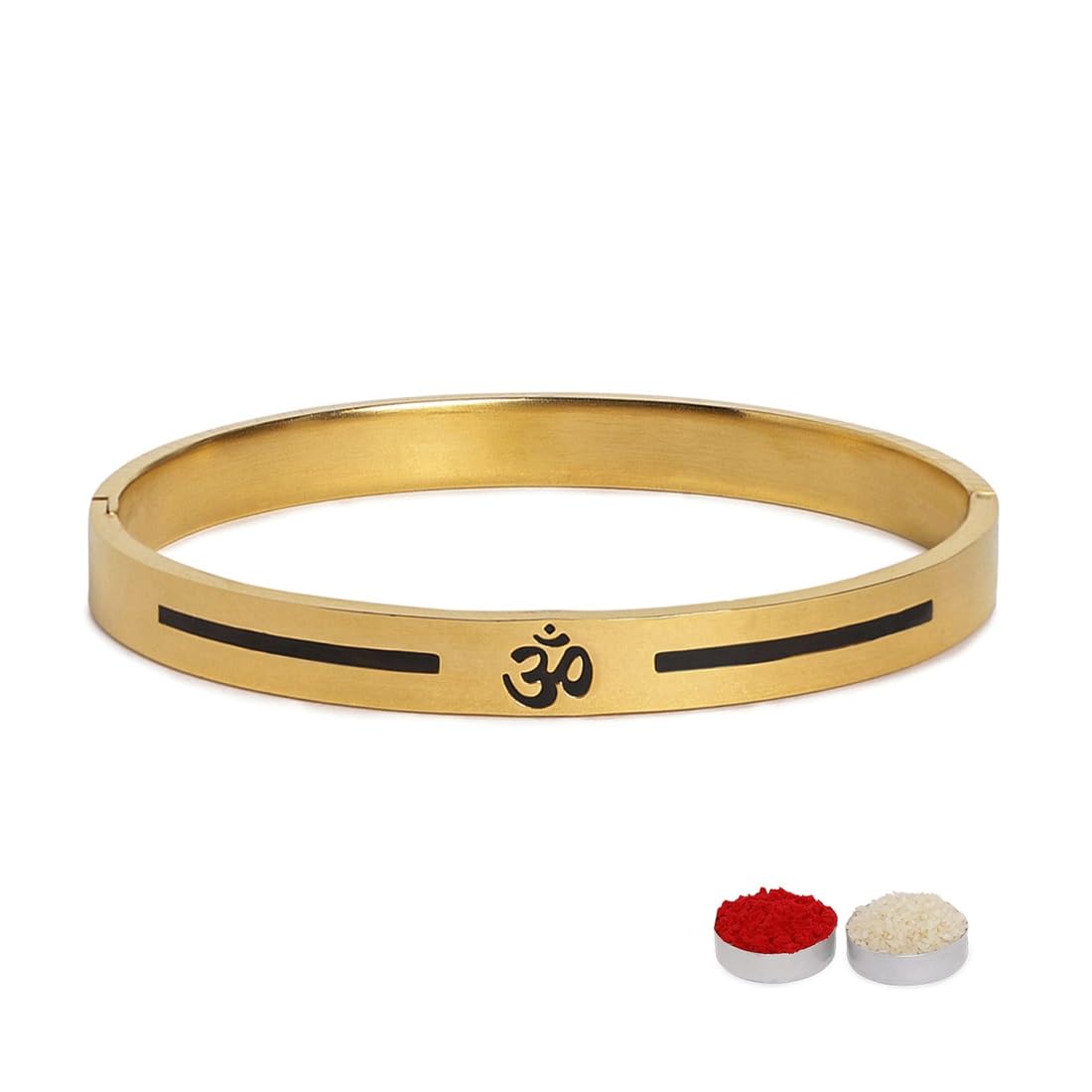 El Regalo 1 PC Stainless Steel Anti Tarnish OM/Aum Bracelet Rakhi for Brother - Designer OM Rakhi with Roli Chawal, Rakhi Message Card in Rakhi Gift Box (Golden OM Rakhi)