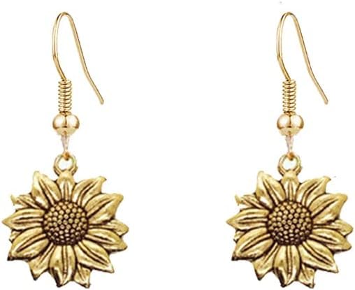 El Regalo Vintage Sunflower Earrings- Bohemian Sunflower Hook Earrings for Girls & Women (Golden)