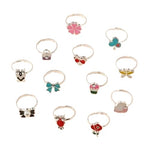El Regalo 12 Pcs Cute Adjustable Rings Set for Kids/Girls/Women - Colorful Cartoon Enamel Finger Rings | Adjustable Cute Jewelry Gift Box - Butterfly, Flower, Bow, Heart, Cherry Designs (Style-1)