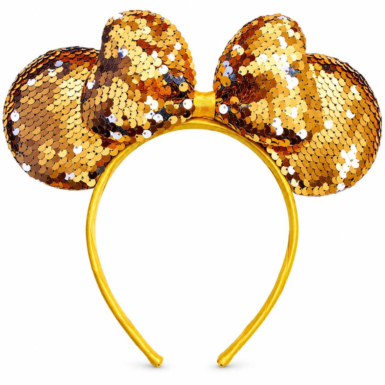 El Regalo Kids Sequin Mouse Ear Hairband with Bow for Girls | Cute Cartoon Mouse Headband | Glitter Party Hair Accessory | Fancy Dress Hair Band for Birthday, Theme Party, Halloween, Christmas & Photoshoot (Gold)