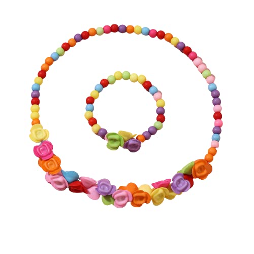 El Regalo 2 PCs Kids Girls Colorful Jewelry Sets - Kids Candy Color Beads Necklace & Bracelets Jewelry Sets for Girls