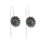 El Regalo Women's & Girl's Vintage Bohemian Style Green Rhinestone Flower Hook Earrings- Elegant Pastoral Style Floral Earrings in Antique Silver Finish