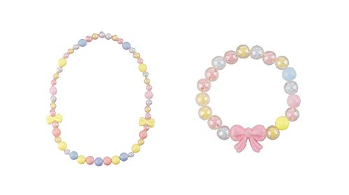 El Regalo Girls' Necklace & Bracelet Jewelry Set For Kids & Baby Girls | Safe & Soft for Skin (Bow Beads)