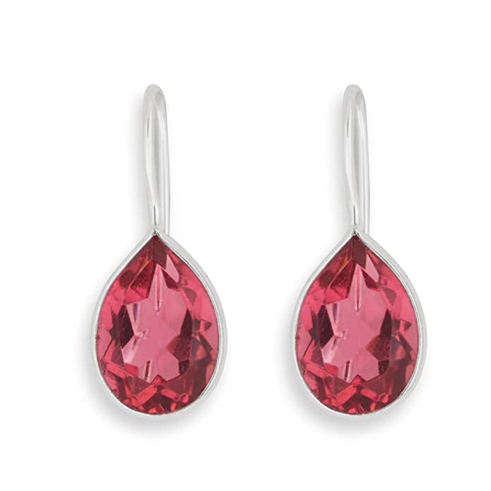 El Regalo 925 Silver Plated Brass Hook Earrings with Bright Stones for Women & Girls- Valentines Day Gift (Rose Pink)