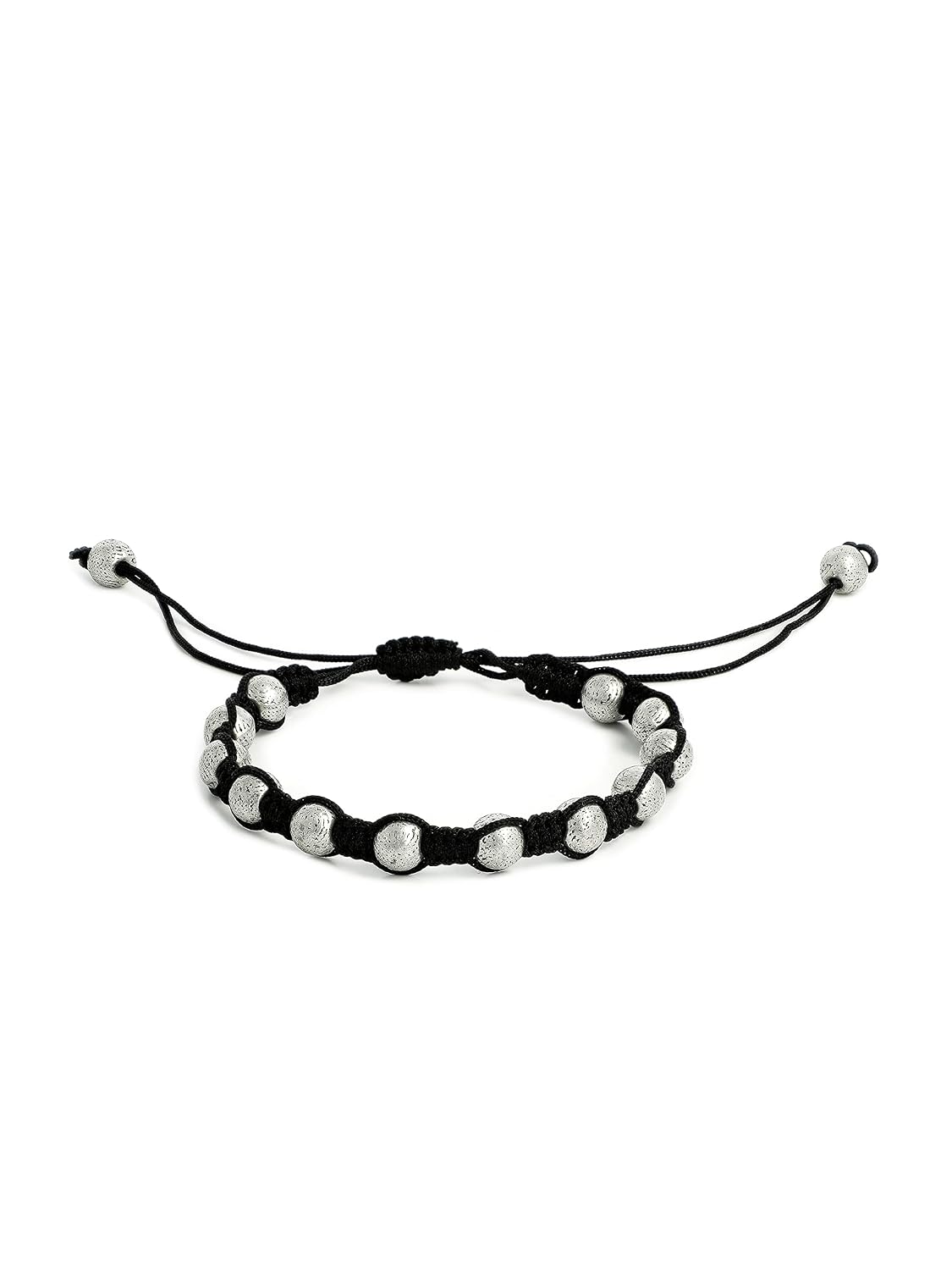 El Regalo 1 PC Boho Macrame Adjustable Oxidized German Silver Bead Nazabattu Anklet for Girls & Women- 1 Leg Bohemian Tribal Thread Anklet (Oxidized Round Beads Anklet)