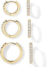 El Regalo 3 Pairs Dainty 14K Gold Plated Huggie Hoop Earrings - Small CZ Hoop Earrings Set (8mm, 10mm, 12mm) for Women & Girls, Cartilage & Tragus Earrings