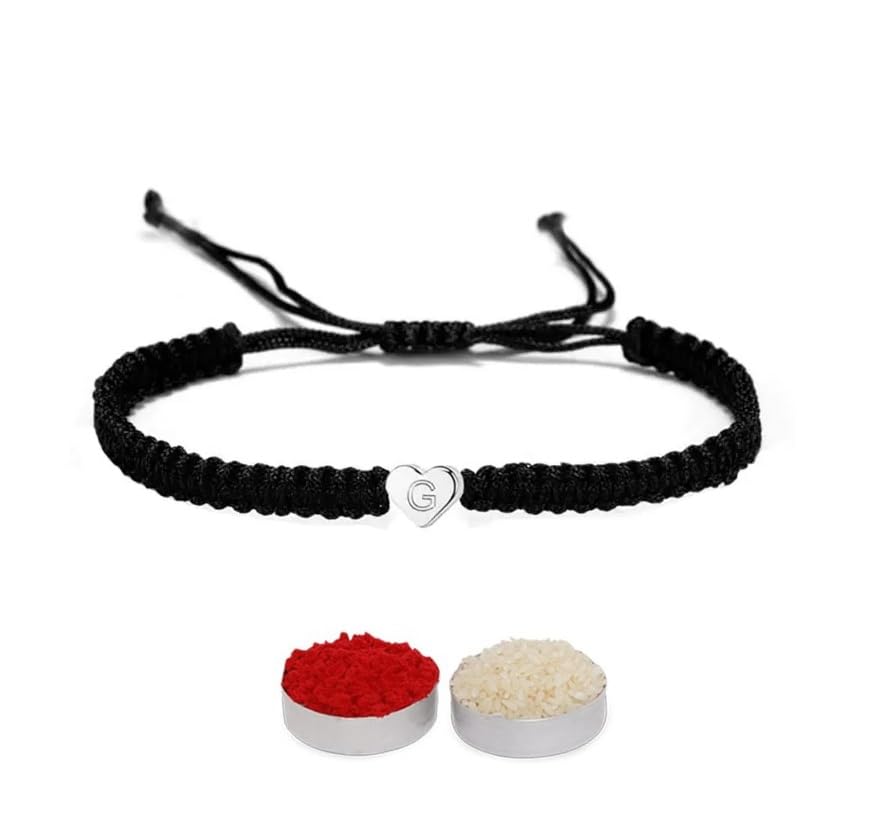 El Regalo Heart Name Initials Letter Minimalist Rakhi for Brother with Roli-Chawal Shagun, Rakhi Message Card in Rakhi Gift Box (G Name Letter)