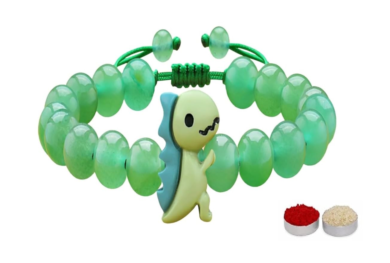 El Regalo Cute Dinosaur Rakhi for Brother- Unique Dinosaur Bracelet Rakhi for Bhai with Roli Chawal, Rakhi Message Card in Rakhi Gift Box (Green)