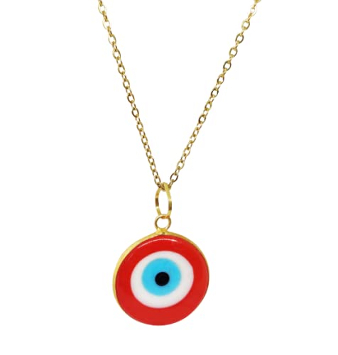 El Regalo Big Evil Eye Handmade Glass Lamp work Unisex Pendant Necklace for Men, Women, Girls & Boys | Evil Eye Pendant Necklace (Red Golden)
