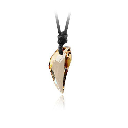 El Regalo Wolf Tooth Austria Crystal Pendant Adjustable Black Cord Unisex Necklace for Women & Men (Gold)
