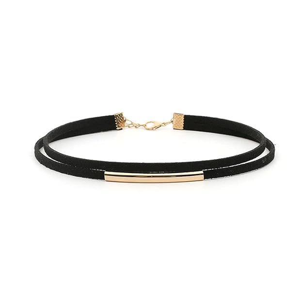 El Regalo Minimalist Western Black Double Layer Bar Accent Choker Necklace for Girls & Women- Vintage, Gothic Collar Choker Necklace (Style-4)