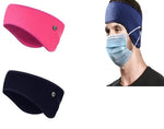 El Regalo 2PCs Winter Ear Warmer Headband with Buttons for Masks- Elastic Headband Winter Headband Full Cover Ear Muff Headband for Yoga Outdoor Sports Activities for Men & Women (Royal Blue & Pink)