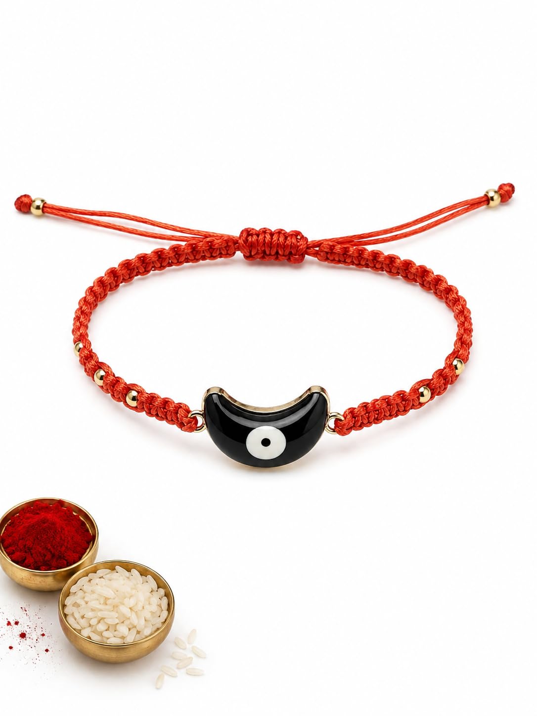 El Regalo Evil Eye Bracelet Rakhi for Brother with Roli Chawal in Gift Box (Red with Blue Evil Eye)