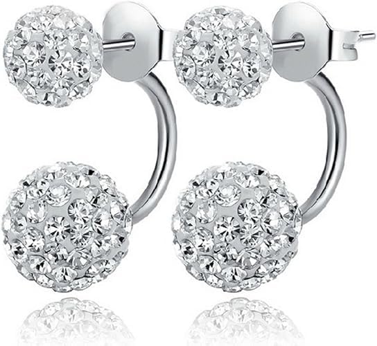El Regalo CZ Double Disco Balls Front Back 2-in-1 Stud Earrings for Girls & Women - Shambhala Rhinestone Ball Jacket Earrings - Sparkling Cubic Zirconia Studs with Elegant Dual-Wear Design