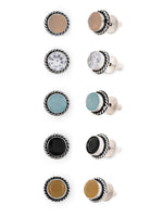 El Regalo 5 Pairs Oxidized German Silver Small Monalisa Stones Stud Earrings Combo Set in Antique Silver Finish for Women/Girls- Timeless Elegance for Casual and Formal Wear (Multi Option-2)