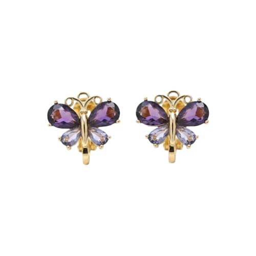 El Regalo Colorful Butterfly Non-Pierced Clip On Earrings for Girls/Women- Cute Non-Pierced Ear Clip Earrings | Enamel Blue/Purple Crystal Earrings (Purple Crystal Butterfly)