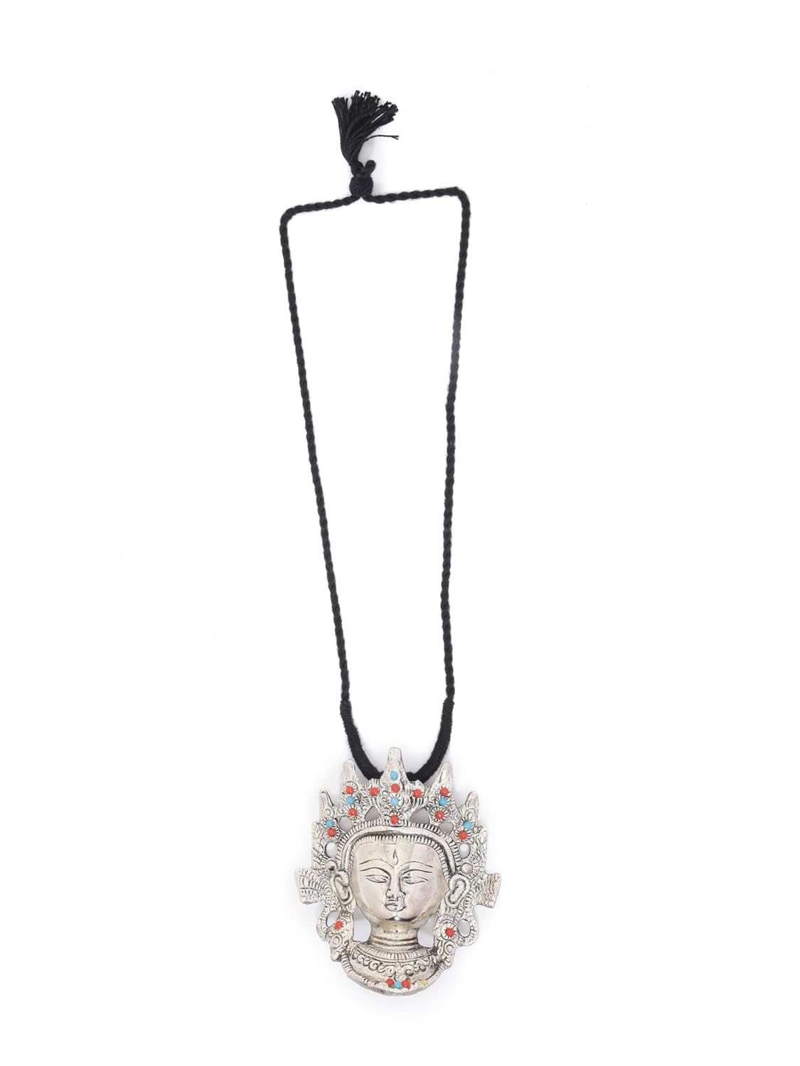 El Regalo Women & Girls Big & Bold Ma Durga Face Pendant Necklace- Handmade Goddess Durga Thread Boho Tribal Neckpiece for Navratri Celebrations (Black)