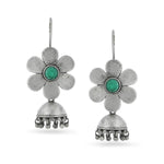 El Regalo Cute Small Traditional Ethnic Bollywood Style Vintage Floral Jhumka Earrings for Women & Girls in Antique Oxidized Silver Finish (Green)