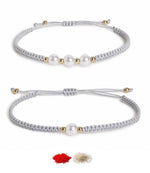 El Regalo 2PCs Pearls Rakhi Combo Set for Bhaiya-Bhabhi/Bhai- Bhatija/Bhatiji- Rakhi Gift Combo with 2 Pearls Rakhi, Roli-Chawal Shagun Pack, Message Card in Gift Box (Grey)