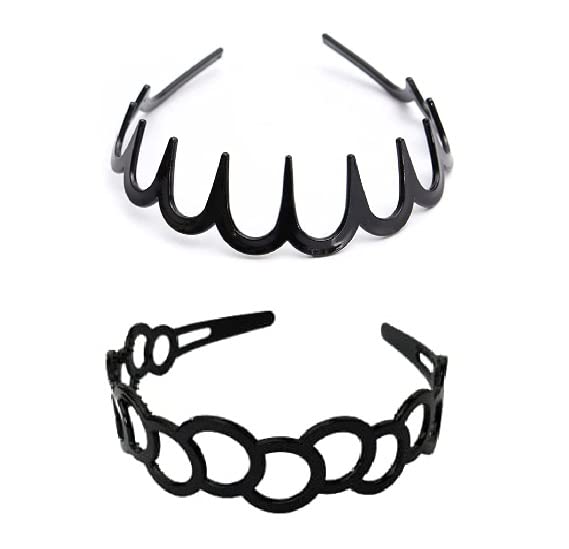 El Regalo 2 PCs Black & Tortoise Shell Teeth Waves Hair Hairbands | Hair Accessories/Headband for Girls & Women | Hairband Combo