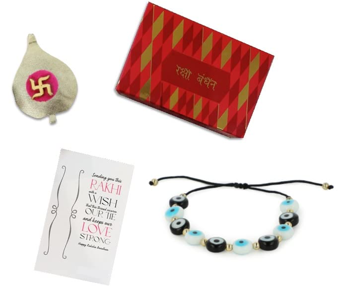 El Regalo Lucky Evil Eye Handwoven Adjustable Unisex Bracelet for All- Protection Lamp-work Glass Beads Evil Eye Bracelets for Kids/Teens/Girls/Boys/Men/Women (Black & White Evil Beads Bracelet)