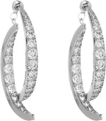 El Regalo Women's & Girl's Cross Curved Earrings, Curved Stick Front Back Linear Drop Hypoallergenic Earrings (Silver AD)