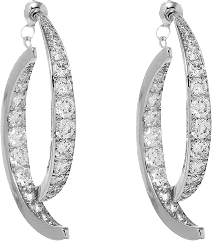 El Regalo Women's & Girl's Cross Curved Earrings, Curved Stick Front Back Linear Drop Hypoallergenic Earrings (Silver AD)