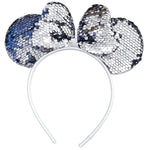 El Regalo Kids Sequin Mouse Ear Hairband with Bow for Girls | Cute Cartoon Mouse Headband | Glitter Party Hair Accessory | Fancy Dress Hair Band for Birthday, Theme Party, Halloween, Christmas & Photoshoot (Grey)