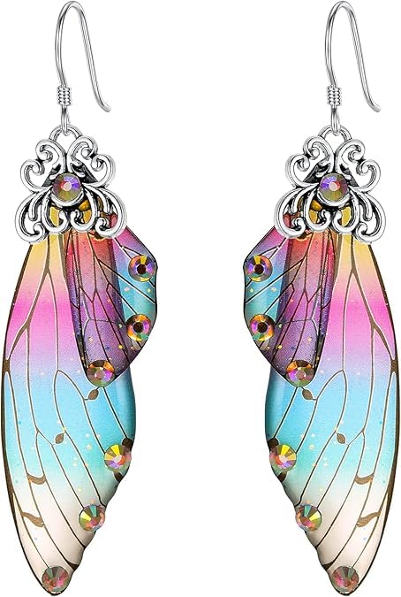 El Regalo Gorgeous Butterfly Wings Earrings - Handcrafted Colorful Austrian Crystal Hook Earrings for Women & Girls | Fantasy Fairy Dangle Earrings | Elegant Jewelry (Multi with Silver Finish)