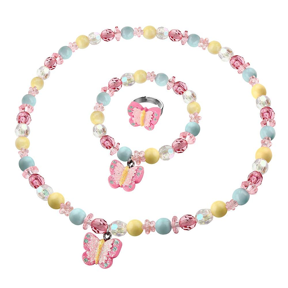 El Regalo Butterfly Girls Jewelry Set- Cute Princess Butterfly Necklace, Bracelet & Ring Jewelry Set for Kids/Toddlers
