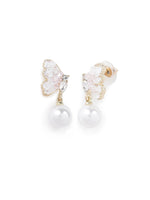 El Regalo Beautiful Gradient Butterfly Pearl Drop Crystal Earrings- Elegant Butterfly Statement Earrings for Girls & Women (Pink)