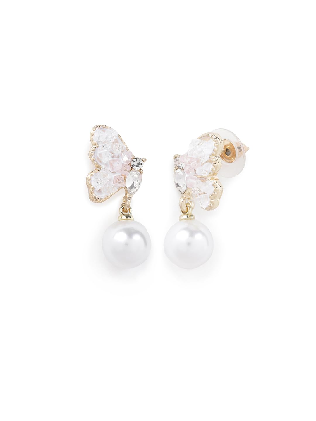 El Regalo Beautiful Gradient Butterfly Pearl Drop Crystal Earrings- Elegant Butterfly Statement Earrings for Girls & Women (Pink)