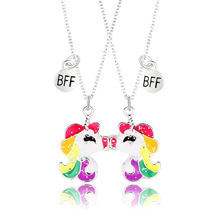 El Regalo BFF 2PCs-Split Magnetic Matching Best Friends Forever Pendant Necklaces Set- Rainbow Hearts, Mermaid Shell, Unicorns, Butterflies Pendant Friendship(Magnetic Unicorns)For Unisex Adult