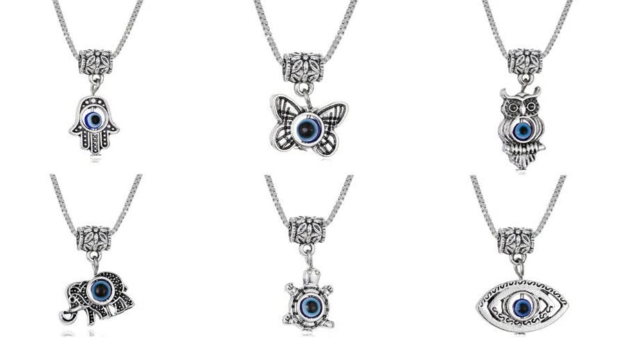El Regalo Womens 6 Pcs Evil Eye Protection Pendant Necklaces For All - Butterfly, Elephant, Turtle, Elephant, Owl, Hamsa Hand & Eye