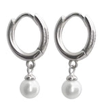 El Regalo Stainless Steel Pearl Hoop Earrings- Anti-Tarnish Small Pearl Drop Huggie Hoop Bali Earrings for Girls & Women (Silver)