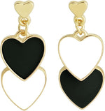 El Regalo 1 Pair Double Love Heart Drop Earrings- Valentine's Day Gift- Two Tone Oil Drop Heart Dangle Earrings for Girls & Women (Black + White)