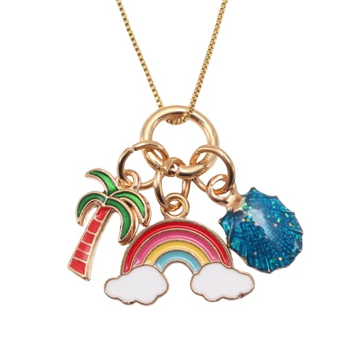 El Regalo 1 PC Kids Enamel Charms Pendant Necklaces For Girls/Teens- Unicorn Rainbow Mermaid Love Heart Starfish Shell Star Pendants Play Necklace Jewelry (Rainbow Tree & Shell Necklace)