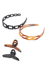 El Regalo 2 PCs Hairbands & Medium Claw Hair Clips for Girls & Women, French Design Hair Clips Accessories for Women Girls (Black & Clear Brown)