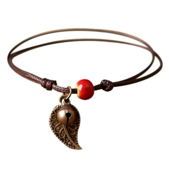 El Regalo 1 Leg Anklet- Retro Bohemian Ceramic Bead Decor Hollow Bell & Leaf Charm Bracelet/Anklet for Girls & Women (Red)