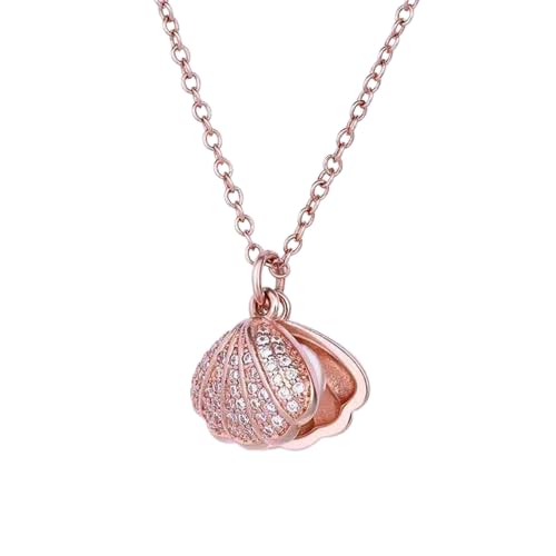 El Regalo Stainless Steel Anti Tarnish Pearl shell Pendant Necklace for Girls & Women, Trendy Waterproof Pearl Shell Pendant Necklace for Teens/Girls/Women, Mermaid Jewelry (Rose Gold)