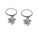 El Regalo Oxidized Silver Lookalike Brass Ghungroo Toe Rings for Women & Girls | Contemporary Adjustable Payal Toe Ring | Traditional Ethnic Silver Finish Bichiya Jewelry