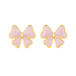 El Regalo 1Pair Stainless Steel Anti-Tarnish Pink Enamel Earrings for Girls & Women | Trendy & Cute Leaf, Bow, Ribbon, Strawberry & Butterfly Stud Earrings (Bow stud)