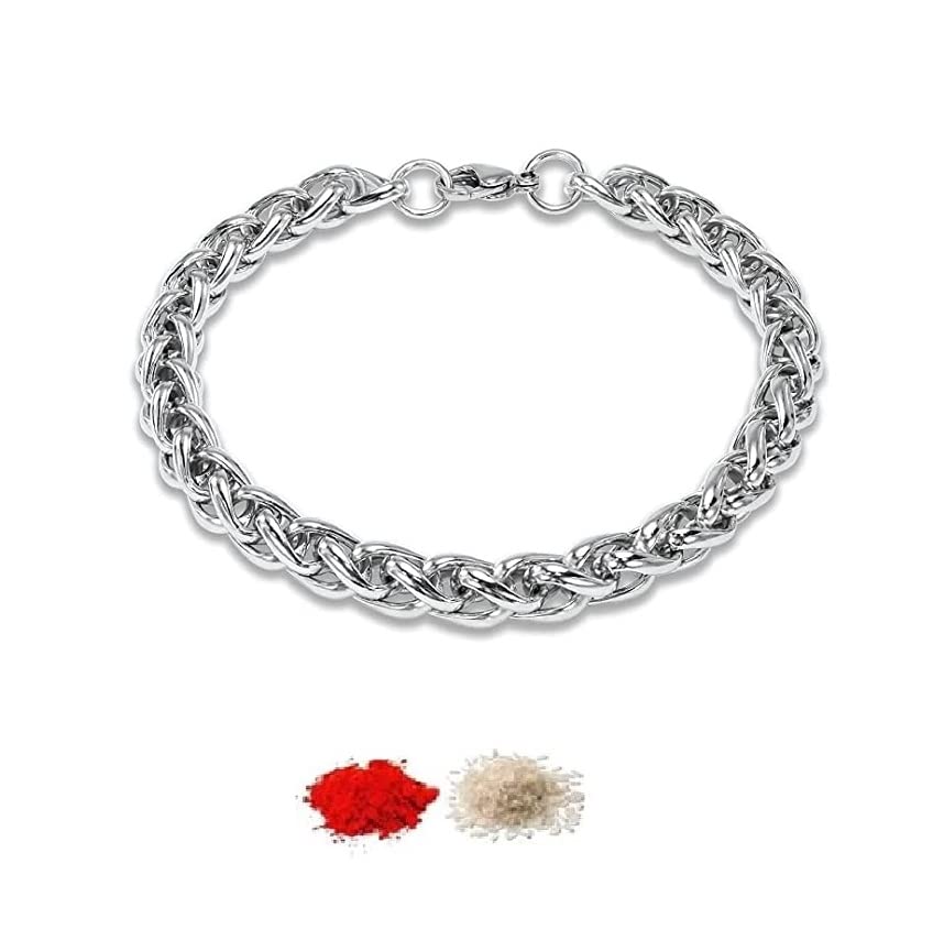 El Regalo 1 PC Stainless Steel Cuban Chain Bracelets Rakhi for Brother 1 PC Chain Bracelet Rakhi with shagun, Rakhi Message Card in Rakhi Gift Box for Bhai/Bhaiya/Bhatija (Option-6)