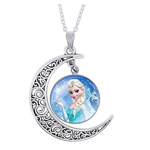 El Regalo Frozn Crescent Moon Ice Princess Ana El-sa Necklace for Kids/Girls (El-sa Sky Blue)
